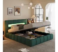Concept Usine - Lit coffre Omaha 160x200 cm, velours vert, LED intégrée, sommier inclus