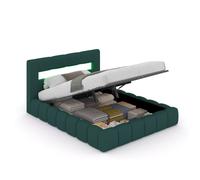 CONCEPT USINE | Lit Coffre 2 Places Omaha 160x200 cm | Design Nuage avec LED Intégrée | Revêtement Velours Vert | Sommier à Lattes Inclus | Grand Coffre de Rangement | Style Contemporain Cocooning