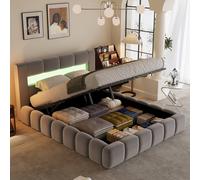 Omaha lit nuage led avec coffre 180x200cm en velours gris avec tête de lit et so