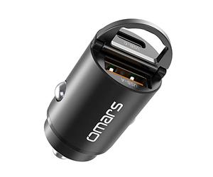 Omars Chargeur de Voiture USB 63W [USB C 33W+USB A 30W] Chargeur de Voiture avec Charge Rapide et Anneau de Traction pour iPhone12 Pro Max Mini Samsung S21 Huawei LG iPad Airpods