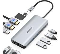 Omars Hub USB C Adaptateur 11-en-1, Triple Affichage(Dual HDMI 4K&VGA), Dock Station avec 4xUSB, RJ45 1Gbps LAN, Lecteur de Carte SD/Micro SD, Port d'alimentation Type C 100W PD pour MacBook Air Pro