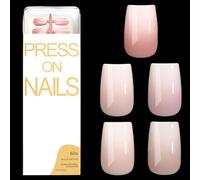 Omber Pinks Press On Nails Cercueil Amande Dégradés de Couleur Naturels Faux Ongles Brillants Full Ongles pour Femmes