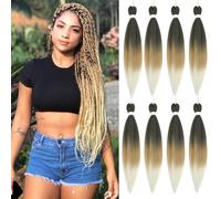 Ombre Braiding Hair 24 Inch 8 Packs Braiding Hair Pre Stretched for Twist or Box Braid Colored Synthetic Braid Hair Extensions for Crochet Braids Hot Water Setting Soft Yaki Texture(24Inch,1B/27/613)