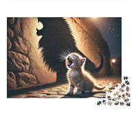 Ombre Chat Mignon Puzzle de 1000 Pièces pour Adultes et Famille Chat Courageux avec Ombre de Loup Géant Premium Robuste Haute Qualité Stimulant Anti-Stress Jeu 38x26cm/1000pcs