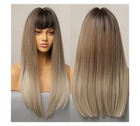 Ombre Grey Brown Blonde Perruques synthétiques Partie centrale longue Silky compatible with Noir Blanc Femmes Cosplay Résistant à la chaleur quotidienne(LC308-1)