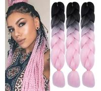 Ombre Jumbo Tressage Coloré Synthétique Kanekalon Extensions De Cheveux Yaki Droit Pour Bricolage Crochet Boîte Tressage 3 Pièces 61 CM 24 Pouces 2Tone B5 Noir à Rose Clair