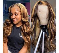 Ombre Lace Front Wig Human Hair 4/27 Highlight Honey Blonde 13x4 HD Transparent Lace Front Wigs Human Hair 16 Inch Pre Plucked Colored Glueless Body Wave Frontal Wigs for Women 150% Density