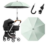Ombrelle Poussette Universelle Anti-UV 50+ - Parasol de Poussette Réglable à 360° et Orientable - Grand Diamètre 85 cm avec Pince de Fixation pour Landau, Poussette et Fauteuil Roulant (Vert)
