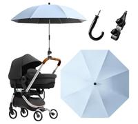 Ombrelle Poussette Universelle Anti-UV 50+ - Parasol de Poussette Réglable à 360° et Orientable - Grand Diamètre 85 cm avec Pince de Fixation pour Landau, Poussette et Fauteuil Roulant (Bleu clair)