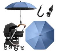 Ombrelle Poussette Universelle Anti-UV 50+ - Parasol de Poussette Réglable à 360° et Orientable - Grand Diamètre 85 cm avec Pince de Fixation pour Landau, Poussette et Fauteuil Roulant (Bleu)