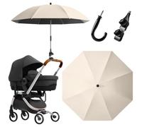 Ombrelle Poussette Universelle Anti-UV 50+ - Parasol de Poussette Réglable à 360° et Orientable - Grand Diamètre 85 cm avec Pince de Fixation pour Landau, Poussette et Fauteuil Roulant (Blanc)