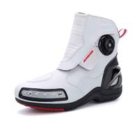 omcam Bottes de Moto pour Hommes et Femmes, Chaussures de Conduite en Cuir renforcé avec Support de Cheville, antidérapantes, Bottes de Trekking pour Motards.,Blanc,43 EU