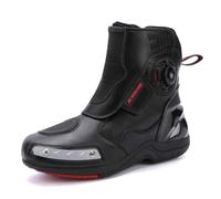 omcam Bottes de Moto pour Hommes et Femmes, Chaussures de Conduite en Cuir renforcé avec Support de Cheville, antidérapantes, Bottes de Trekking pour Motards.,Noir,46 EU