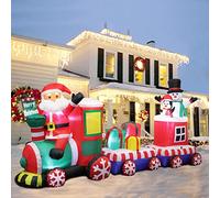 Omdekor 240CM Noël Gonflable Train avec Père Noël Bonhomme de Neige Pingouin, Décoration de Noël Gonflable, Lumière LED Intégrée, Fête de Noël, Festival, Jardin, Pelouse, Cour décoration