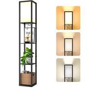 Omdekor Lampadaire en bois avec Étagère, 1,6 m Lampadaire à Trois Températures de Couleur avec Ampoules E27 3000K-5000K, Lumière Décoration pour Chambre Salon Bureau Café Hôtel