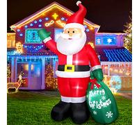 Omdekor Père Noël Gonflable 240 cm avec Sac Cadeau Lumière LED, Décoration de Noël IP44 Étanche Éclairage Intérieur et Extérieur Décoration pour Jardin, Pelouse, Cour