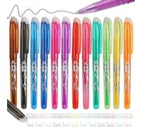 Omeblos Lot de 12 stylos à bille à encre gel effaçables de 0,7 mm avec gomme, stylo à bille coloré effaçable pour adulte, prise de notes, calendrier, coloriage