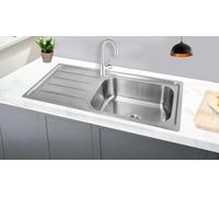 Omeere, 100 x 50, évier de cuisine, en acier inoxydable 304, épaisseur du matériau : 0,8 mm, évier, évier encastré, rectangulaire, 1 bac, XXL 50 x 40 cm (surface latérale gauche)