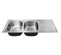 Omeere 116 x 50 Évier de cuisine à encastrer, acier inoxydable 304, épaisseur 0,8 mm, carré 2 bols (étagère droite)