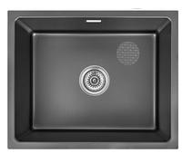 Omeere, 55 x 45 x 22 cm - Évier de cuisine - En acier inoxydable 304 - Épaisseur du matériau : 0,9 mm - Évier encastrable - Carré - 1 bassin, trop-plein, évier sous évier - Motif gaufré - Noir (évier