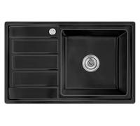 Omeere, 80 x 50 x 21 cm - Évier de cuisine encastrable en acier inoxydable 304 - Épaisseur du matériau : 0,9 mm - Évier de cuisine rectangulaire - 1 bac d'égouttement R16 (égouttoir à gauche - noir)