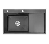 Omeere, 86 x 50 x 21 cm - Évier de cuisine - En acier inoxydable 304 - Épaisseur du matériau : 0,8 mm - Évier encastrable - Carré - 1 bac - Trop-plein - Égouttoir - Noir