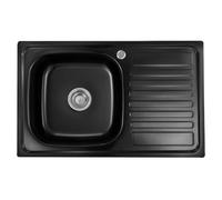 Omeere, Évier de cuisine encastrable en acier inoxydable 304 - Épaisseur : 0,8 mm - Évier de cuisine carré - 1 bac - Égouttoir - 80LX50BX18H (égouttoir à droite - noir)