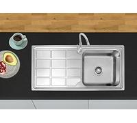 Omeere Évier encastrable en acier inoxydable 304 - Épaisseur : 0,8 mm - 1 bac carré - 100 x 46 cm