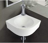 Omeere WP30 Lavabo d'angle mural carré en céramique Petit ovale Blanc 30,5 cm, Lavabo de Salle de Bain