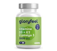 Oméga 3 (1000mg) avec Vitamine D3 (2000 UI) + K2 100 µg, 90 Gélules, Huile de Poisson (400mg d'EPA et 300mg de DHA) Fortement Dosée, Vit D3 Cholécalciférol + Vit K2 MK7, Sans Arômes et Additifs