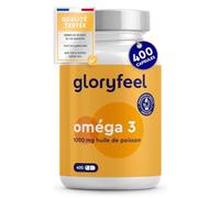 Oméga 3 1000mg Huile de Poissons Sauvages, 400 Gélules Biodisponibles, EPA 180mg DHA 120mg pour +1 An, Haute Concentration Acides Gras, Soutient le Cerveau, Cœur, Tension Artérielle, Pêche Durable