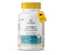 Oméga 3-240 gélules - 3000mg d'huile de poisson par dose journalière - EPA et DHA sous forme de triglycérides + vitamine E - HAUTEMENT DOSÉ - Qualité pharmaceutique allemande | Warnke Vitalstoffe