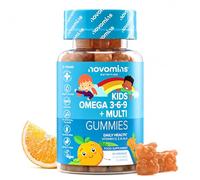 Oméga 3 6 9 Enfants | Vit D, E | 30 Gummies | Sans Goût Poisson | Novomins | Huile de Périlla 50 mg | Alternative Végane à l’Huile de Poisson en Oméga 3 | Sans Gluten | Oméga 3 Enfants | Goût Orange