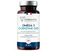 Oméga 3 Brevetés EPAX® + Coenzyme Q10 Ubiquinol Kaneka® | Poissons Sauvages | Système Cardiovasculaire - Immunitaire - Cérébral | TOTOX Ultra Faible | 60 Capsules | Made in France | Terravita