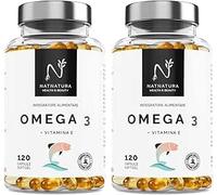 Oméga 3 concentration maximale EPA - DHA. Acides gras oméga 3 (2 000 mg) + vitamine E à base d'huile de poisson sauvage. 120 perles molles (Lot de 2)