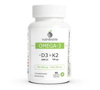 Omega 3 D3 K2 - Huile de Poisson 1000 mg - 80% d’Oméga 3 en triglycérides TG (EPA 400 mg + DHA 300 mg) + Vitamine D3 2000 UI et K2 MK-7 All-Trans 100 mcg - 90 capsules molles - 3 mois | Nutribiolite