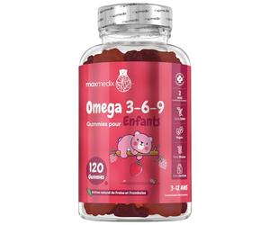 Oméga 3 Enfants - Huile de Perilla 400mg/Portion - 120 Gummies Vegan (2 Mois) Pour La Croissance Des Enfants 3-12 Ans - Gummies Goût Fraise, Framboise - Alternative à l'Huile de Poisson