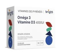 Oméga-3 et Vitamine D3 4000 UI, 35% EPA et 25% DHA - Vitamines pour la santé du cœur, du cerveau et de la vision | Oméga-3 EPA et DHA avec Vitamine E Naturelle | 2 Mois (56 Doses Quotidiennes)