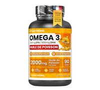 Omega 3 Haute Dose 2000mg, EPA 700mg DHA 500mg Vitamine E, Sans Arrière-Goût, Soutien Coeur, Vue et Cerveau, Certifié GMP & HACCP, Fabriqué en Europe, 90 Softgels, 45 Jours, Vitastrong