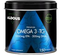 Omega 3 Huile de Poisson - 1000 mg EPA et 500 mg de DHA - 150 capsules - Haute biodisponibilité - 1500 mg d'oméga 3 - Huile sous forme de triglycérides - Pression artérielle, cerveau, vision - Aldous