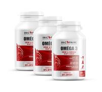 OMEGA 3 Lot de 3 - Huile de Poisson 3000 mg + Vitamine E - Hautement Dosé en EPA DHA - Concentration, Mémoire, Cardioprotecteur - Sans Odeur - Programme 60j - Laboratoire Français Eric Favre