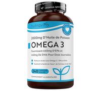 Omega 3 Huile de Poissons 2000mg - 240 Gélules (120 Jours) - Haute Concentration en EPA (660mg) & DHA (440mg) Soutien Fonction Cardiaque et une Vision Normale - Fabriqué par Nutravita