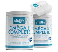 Omega 3 IFOS 5 étoiles Certifié Avec Vitamine D3 2000 UI Et E PiùLife, 480 Softgels, Huile De Poisson Omega 3 DHA EPA 2000 mg et 1000 mg par dose, Soutien Cœur, Vue, Os, Cerveau