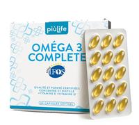 Omega 3 IFOS 5 étoiles Certifié Avec Vitamine D3 2000 UI Et E PiùLife, 60 Softgels, Huile De Poisson Omega 3 DHA EPA 2000 mg et 1000 mg par dose, Soutien Cœur, Vue, Os, Cerveau