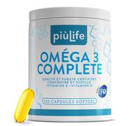 Omega 3 IFOS 5 étoiles Certifié PiùLife - 120 Softgels | Avec Vitamine D3 2000 UI Et E, Huile De Poisson Omega 3 DHA EPA 2000 mg et 1000 mg par dose, Soutien Cœur, Vue, Os, Cerveau