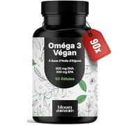 Omega 3 Vegan Huile d’Algues - 90 Gélules - Omega 3 Algues avec 600 mg DHA & 300 mg EPA par dose journalière - Vegan - Produit en Allemagne
