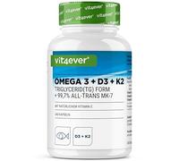 Oméga 3 + Vitamine D3 + K2-240 Gélules 4 Mois de Réserve - Huile de Poisson Forte Dose avec EPA & DHA - Premium K2 All-Trans 99,7+% avec Oméga3 sous Forme de Triglycérides & Vitamin D3 Biodisponible