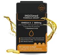 Oméga 3 + Vitamines D3 & E - 500 mg EPA & 300 mg DHA en 1 gélule seulement | 90 gélules (3 mois) | Huile de poisson pure, sans goût ni odeur | Cœur, cerveau & vision | INDESmed FORMULA SMART