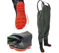 Omega Waders Taille 45 - Pantalon De Pêche 100 % Imperméable En Caoutchouc Avec Semelle Antidérapante, Bretelles Réglables, Pantalon De Pêche En Pvc Pour Homme, Bottes De Pêche Pour La Pêche