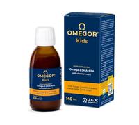 OMEGOR® Kids avec oméga-3 végétal DHA pour enfants 250 mg de DHA et 125 mg d'EPA à partir d'huile d'algue | Miel et jus de fruits | Avec de la vitamine D3 | Bouteille de 150 ml avec cuillère